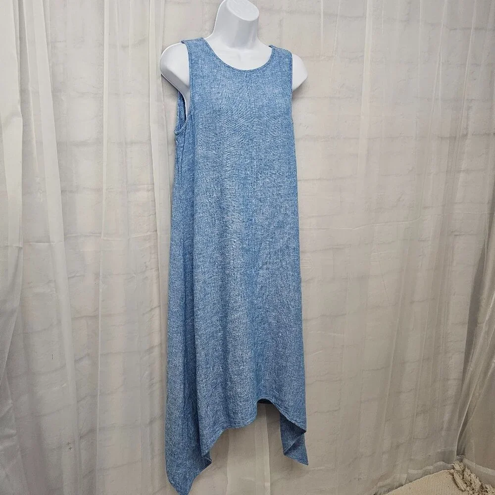Anne Klein Blue Sleeveless Midi Dress Minimalist Shift Boho Beach Linen S - Picture 5 of 13